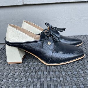 Stivali New York Focus Black White Leather Heeled Loafers Size 38 (US 7.5–8)